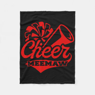 Cheer Meemaw Biggest Fan Black And Red Pom Pom  Fleece Blanket