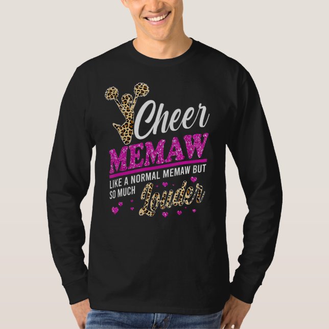 Cheer Memaw Biggest Fan Leopard Print And Pom Pom  T-Shirt (Front)