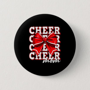 Cheer Mom Cheerleader Bow Biggest Fan Red Team  6 Cm Round Badge