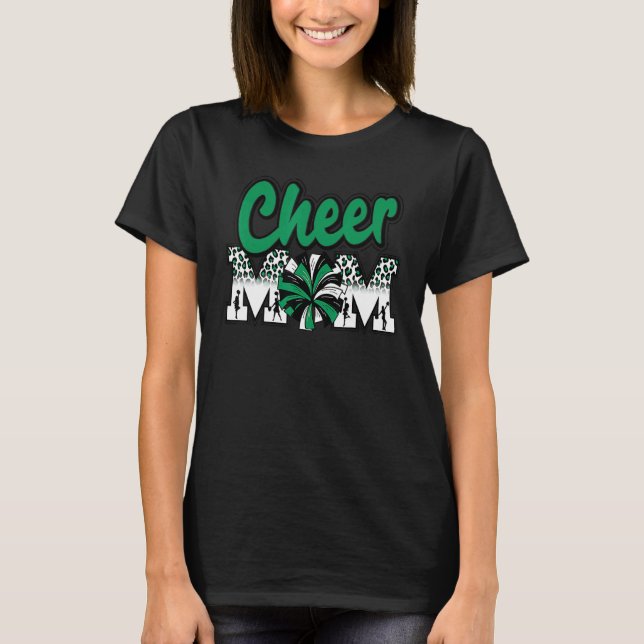 Cheer Mom Green Black White Leopard Letters Cheer  T-Shirt (Front)