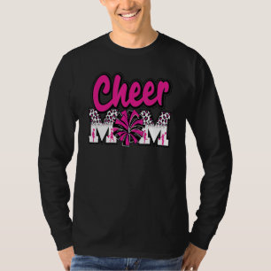 Cheer Mom Hot Pink Black Leopard Letters Cheer Pom T-Shirt