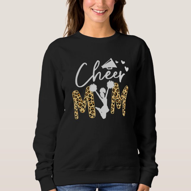 Cheer Mom Leopard Messy Bun Cheerleader Bleached M Sweatshirt (Front)