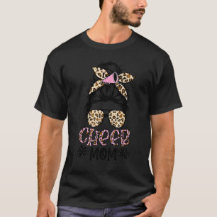 Cheer Mom Leopard Messy Bun Cheerleader Mothers D T-Shirt