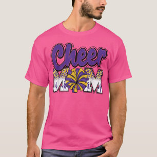 Cheer Mom Purple Gold Leopard Letters Cheer Pom Po T-Shirt