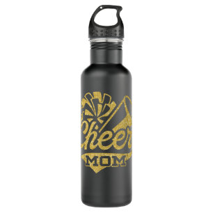 Cheer Mum Biggest Fan Cheerleader Black Yellow Gol 710 Ml Water Bottle