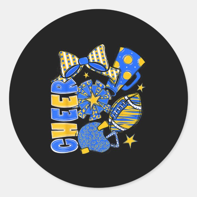 Cheer Mum Blue Cheerleader Game Day Cheer Mama Foo Classic Round Sticker (Front)