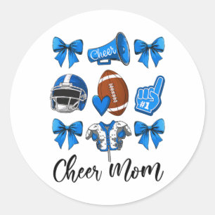 Cheer Mum Blue Women Cheerleading Footll Coquette Classic Round Sticker