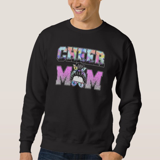 Cheer Mum Cheerleading Mama Messy Bun Leopard Moth Sweatshirt (Front)