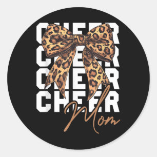Cheer Mum Coquette Bow Leopard Mothers Day Cheerle Classic Round Sticker