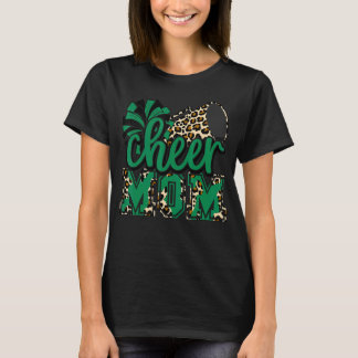 Cheer Mum Green Leopard Cheer Poms & Megaphone T-Shirt