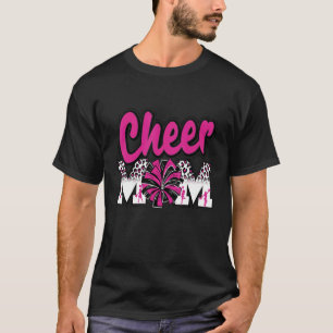 Cheer Mum Hot Pink Black Leopard Letters Cheer Pom T-Shirt