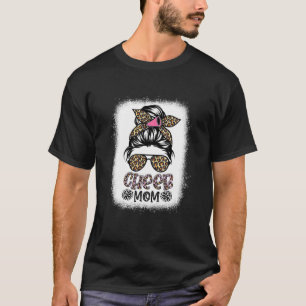 Cheer Mum Leopard Messy Bun Cheerleader Bleached M T-Shirt