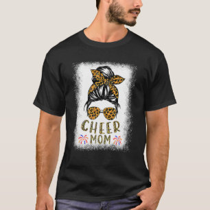 Cheer Mum Leopard Messy Bun Cheerleader Bleached M T-Shirt