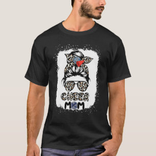 Cheer Mum Leopard Messy Bun Cheerleader Bleached M T-Shirt