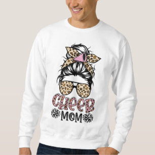 Cheer Mum Leopard Messy Bun Cheerleader Funny Moth Sweatshirt