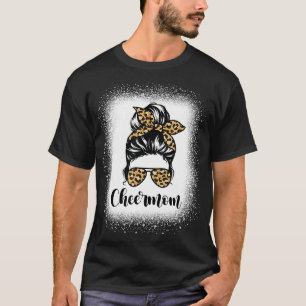 Cheer Mum Leopard Messy Bun Lovers Mother Lover T-Shirt
