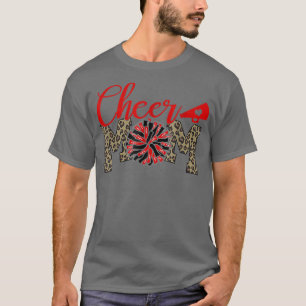 Cheer Mum Leopard Print Black And Red Pom Pom T-Shirt