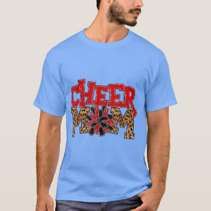 Cheer Mum Leopard with Red and Black Pom Poms  T-Shirt