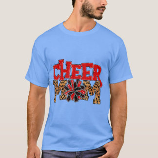 Cheer Mum Leopard with Red and Black Pom Poms T-Shirt