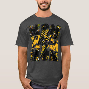 Cheer Mum Lightning Bolt Cheer Leopard Black Gold T-Shirt