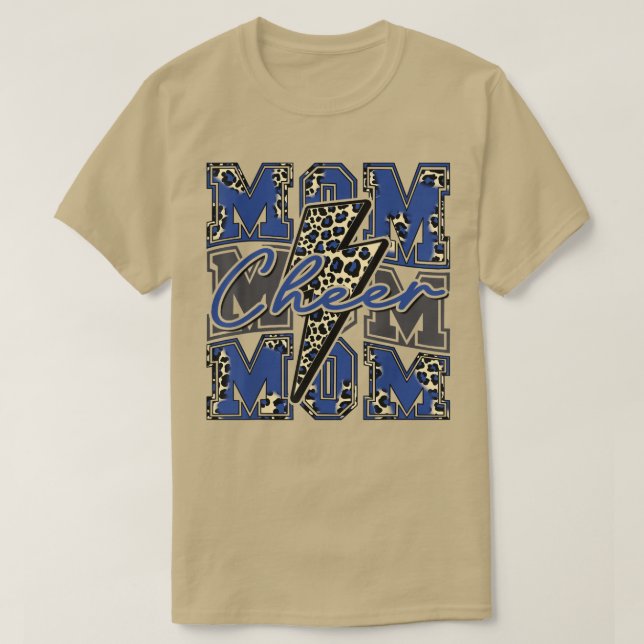 Cheer Mum Lightning Bolt Cheer Leopard Blue  T-Shirt (Design Front)