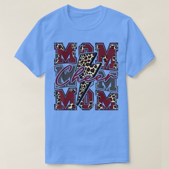 Cheer Mum Lightning Bolt Cheer Leopard Maroon  T-Shirt (Design Front)