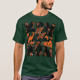 Cheer Mum Lightning Bolt Cheer Leopard Orange Blac T-Shirt