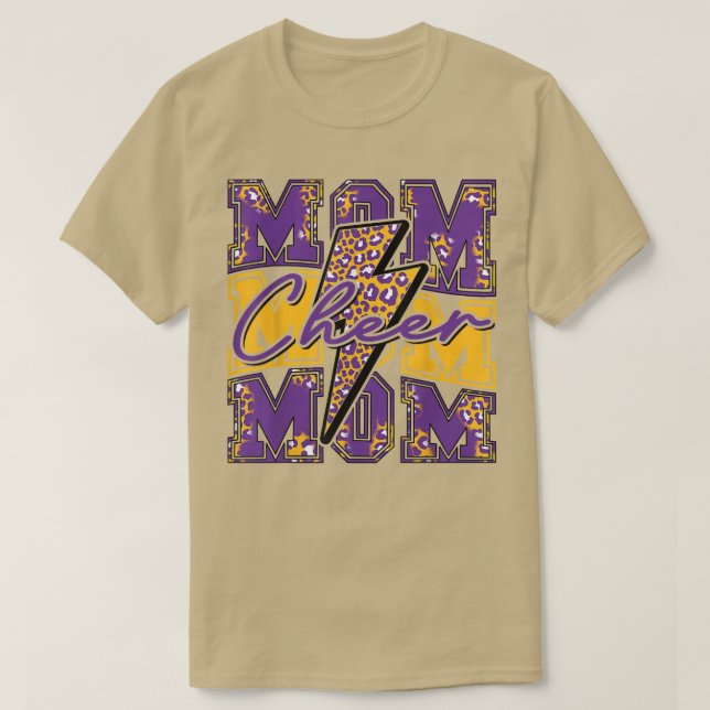 Cheer Mum Lightning Bolt Cheer Leopard Purple Gold T-Shirt (Design Front)