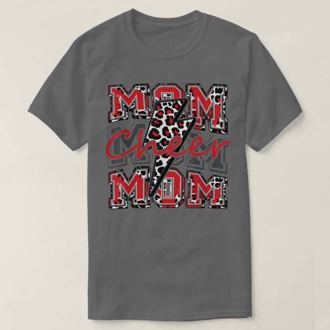 Cheer Mum Lightning Bolt Cheer leopard Red  T-Shirt (Design Front)