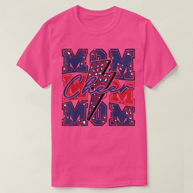 Cheer Mum Lightning Bolt Cheer LeopardNavy Red  T-Shirt (Design Front)