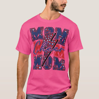 Cheer Mum Lightning Bolt Cheer LeopardNavy Red  T-Shirt