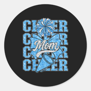 Cheer Mum Mama Bow Srt Cheerleading Squad Blue Che Classic Round Sticker