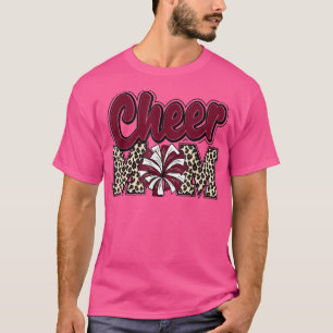 Cheer Mum Maroon Leopard Letters Cheer Pom Poms  T-Shirt