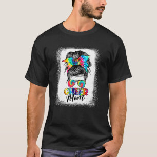 Cheer Mum Messy Bun Hair Sunglasses Tye Die Mother T-Shirt