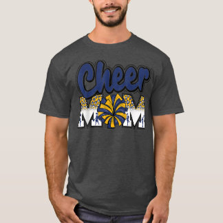Cheer Mum Navy Gold Leopard Letters Cheer Pom Poms T-Shirt