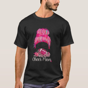 Cheer Mum Pink Out Football Moms Messy Bun Cancer T-Shirt