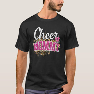 Cheer Mummy Biggest Fan Leopard Print And Pom Pom T-Shirt