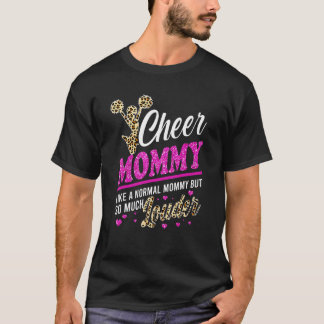 Cheer Mummy Biggest Fan Leopard Print And Pom Pom T-Shirt