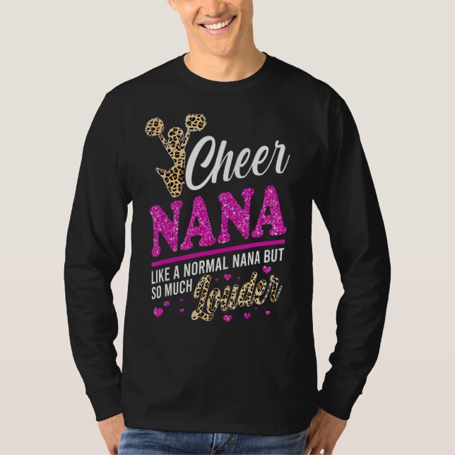 Cheer Nana Biggest Fan Leopard Print And Pom Pom 1 T-Shirt (Front)