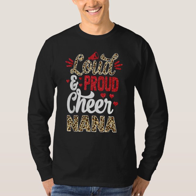 Cheer Nana Biggest Fan Leopard Print And Pom Pom T-Shirt (Front)