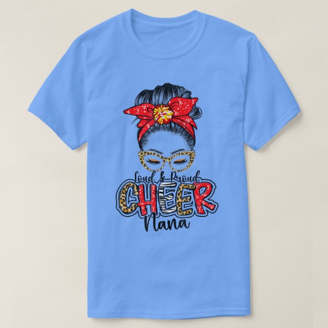 Cheer Nana Cheerleading Nana Leopard Messy Bun Mot T-Shirt (Design Front)