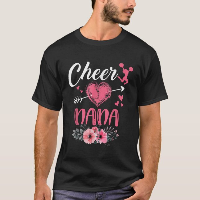 Cheer Nana Floral Funny Cheerleader Heart Mothers  T-Shirt (Front)