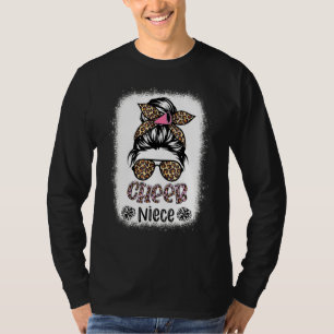 Cheer Niece Leopard Messy Bun Cheerleader Bleached T-Shirt