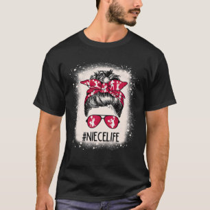 Cheer Niece Life Messy Bun Cheerleader Bleached Mo T-Shirt