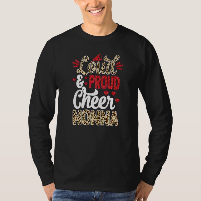 Cheer Nonna Biggest Fan Leopard Print And Pom Pom  T-Shirt (Front)