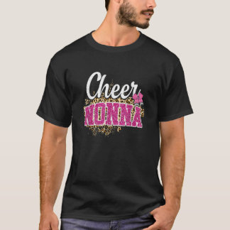 Cheer Nonna Biggest Fan Leopard Print And Pom Pom T-Shirt