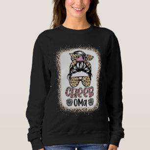 Cheer Oma Leopard Messy Bun Cheerleader Bleached Sweatshirt