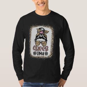 Cheer Oma Leopard Messy Bun Cheerleader Bleached T-Shirt
