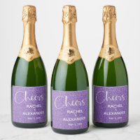 CHEER Purple Glitter Wedding Sparkling Wine Labels
