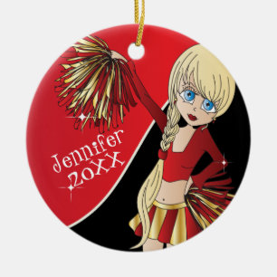 Cheer 📣💖 Red Cheerleader Girl Ceramic Tree Decoration